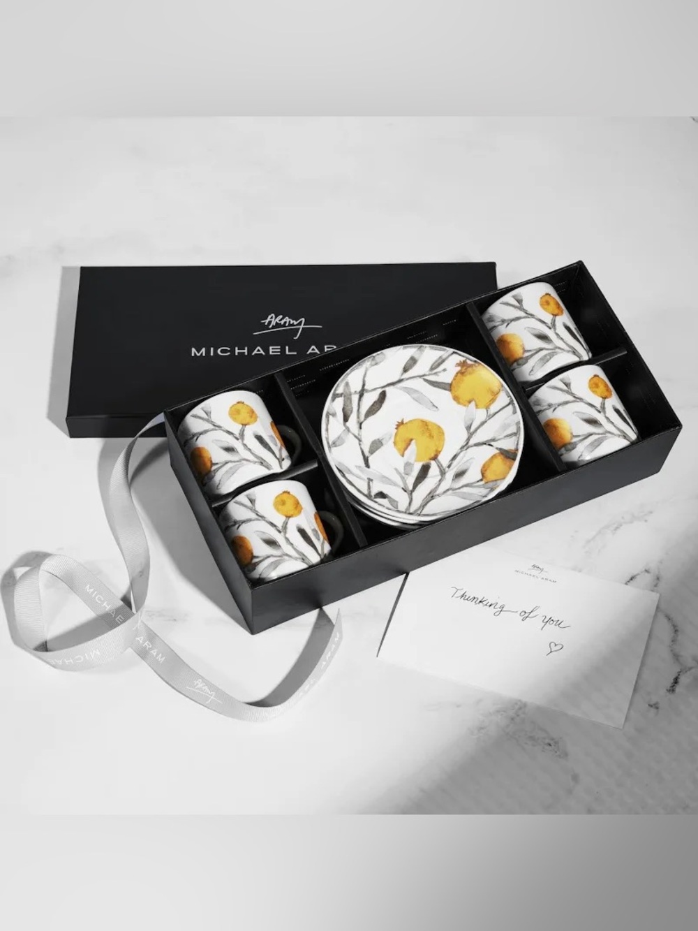 Michael Aram Pomegranate Demitasse Set - 4 Cup and Saucer set